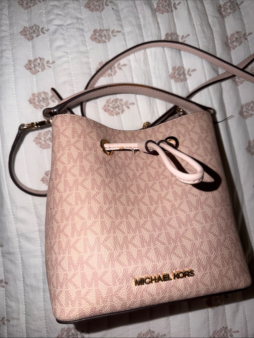 Michael Kors Pink Logo Drawstring Crossbody Bag